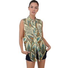 Field Leaves Sleeveless Chiffon Button Shirt