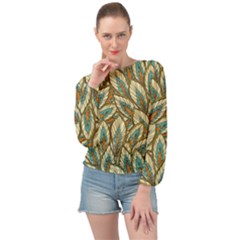 Field Leaves Banded Bottom Chiffon Top by goljakoff