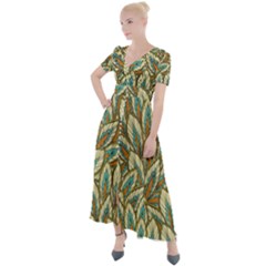 Field Leaves Button Up Short Sleeve Maxi Dress by goljakoff