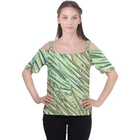 Green Leaves Cutout Shoulder Tee by goljakoff