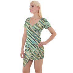 Green Leaves Short Sleeve Asymmetric Mini Dress by goljakoff