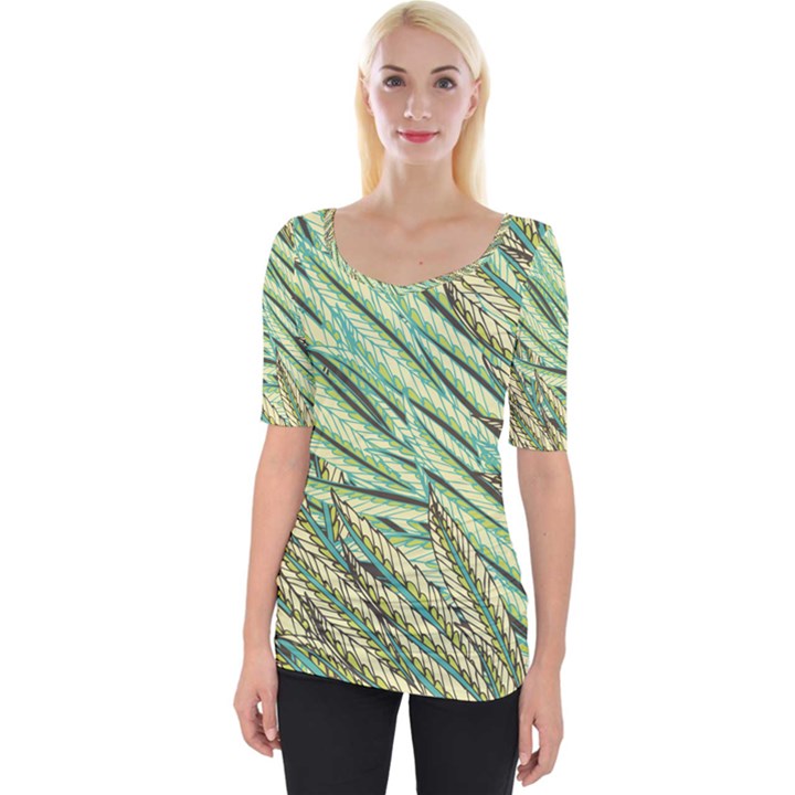 Green leaves Wide Neckline Tee