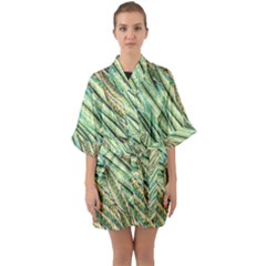 Green Leaves Half Sleeve Satin Kimono  by goljakoff