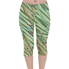 Green Leaves Velvet Capri Leggings  by goljakoff