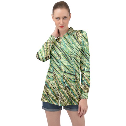 Green Leaves Long Sleeve Satin Shirt by goljakoff