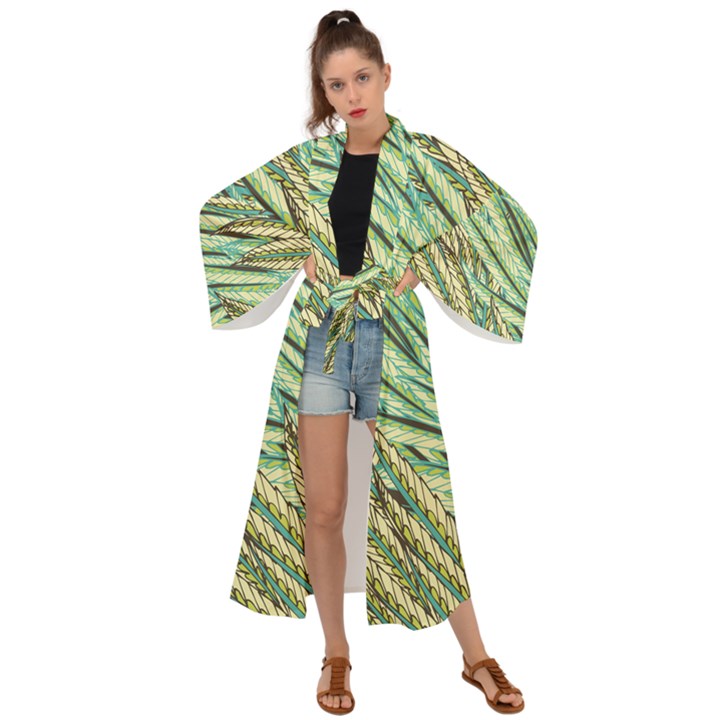 Green leaves Maxi Kimono