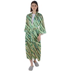 Green Leaves Maxi Satin Kimono by goljakoff