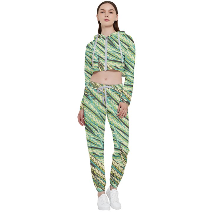 Green leaves Cropped Zip Up Lounge Set