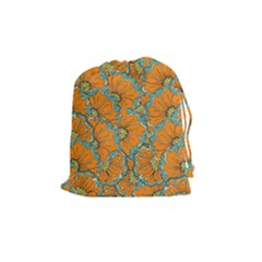 Orange Flowers Drawstring Pouch (medium) by goljakoff