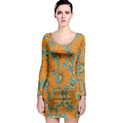 Orange Flowers Long Sleeve Bodycon Dress by goljakoff