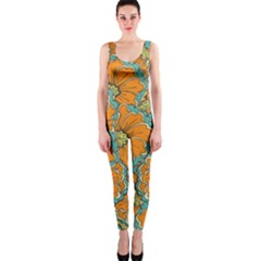 Orange Flowers One Piece Catsuit by goljakoff