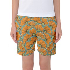 Orange Flowers Women s Basketball Shorts by goljakoff