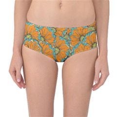 Orange Flowers Mid-waist Bikini Bottoms by goljakoff