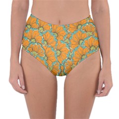 Orange Flowers Reversible High-waist Bikini Bottoms by goljakoff