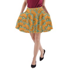 Orange Flowers A-line Pocket Skirt by goljakoff