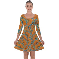 Orange Flowers Quarter Sleeve Skater Dress by goljakoff