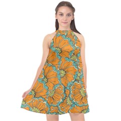 Orange Flowers Halter Neckline Chiffon Dress  by goljakoff