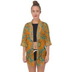 Orange Flowers Open Front Chiffon Kimono by goljakoff