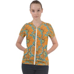 Orange Flowers Short Sleeve Zip Up Jacket by goljakoff