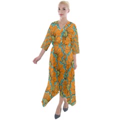 Orange Flowers Quarter Sleeve Wrap Front Maxi Dress by goljakoff