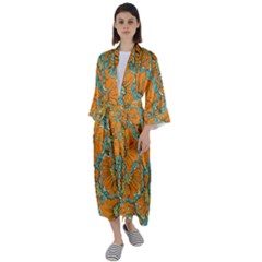 Orange Flowers Maxi Satin Kimono by goljakoff