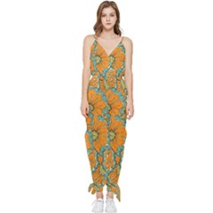 Orange Flowers Sleeveless Tie Ankle Jumpsuit by goljakoff