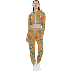 Orange Flowers Cropped Zip Up Lounge Set by goljakoff