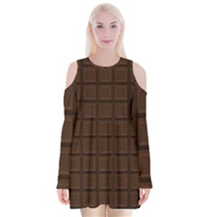 Chocolate Velvet Long Sleeve Shoulder Cutout Dress by goljakoff