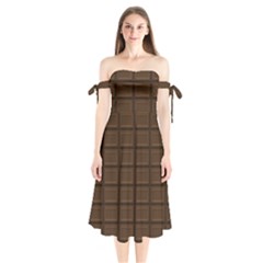 Milk Chocolate Shoulder Tie Bardot Midi Dress by goljakoff