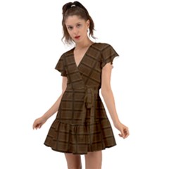 Milk Chocolate Flutter Sleeve Wrap Dress by goljakoff