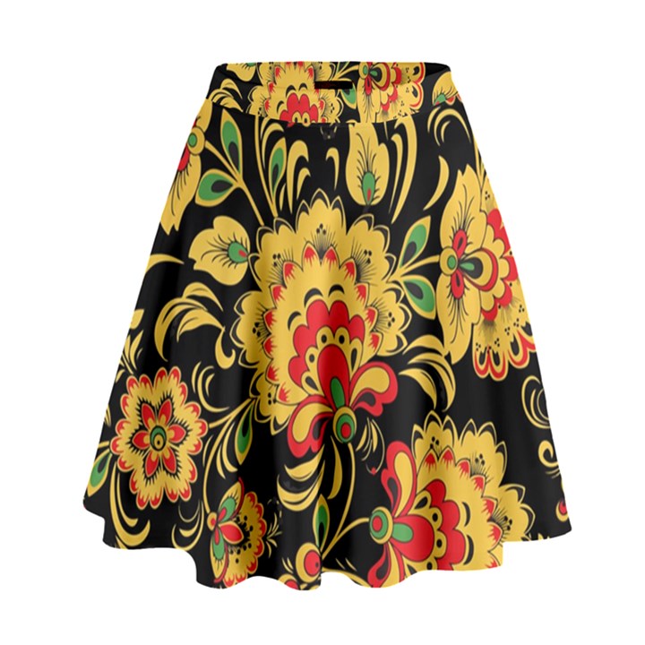 Vintage khokhloma High Waist Skirt