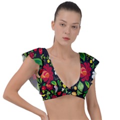 Hohloma Plunge Frill Sleeve Bikini Top by goljakoff