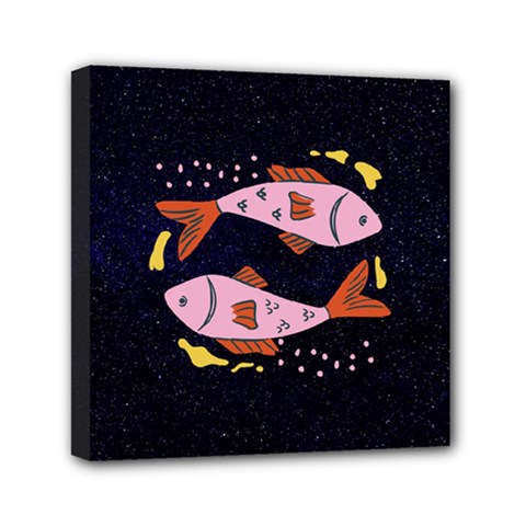 Fish Pisces Astrology Star Zodiac Mini Canvas 6  X 6  (stretched)