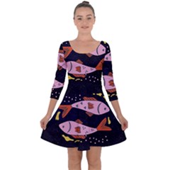 Fish Pisces Astrology Star Zodiac Quarter Sleeve Skater Dress by HermanTelo