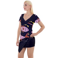 Fish Pisces Astrology Star Zodiac Short Sleeve Asymmetric Mini Dress by HermanTelo