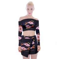 Fish Pisces Astrology Star Zodiac Off Shoulder Top With Mini Skirt Set