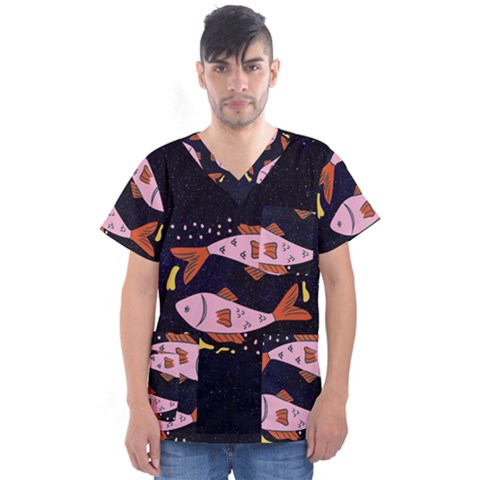 Fish Pisces Astrology Star Zodiac Men s V-neck Scrub Top by HermanTelo