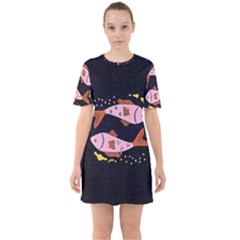 Fish Pisces Astrology Star Zodiac Sixties Short Sleeve Mini Dress by HermanTelo