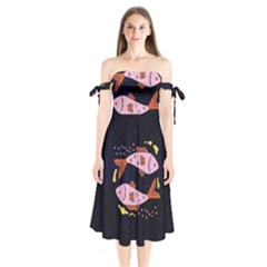 Fish Pisces Astrology Star Zodiac Shoulder Tie Bardot Midi Dress by HermanTelo