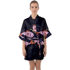 Fish Pisces Astrology Star Zodiac Half Sleeve Satin Kimono 