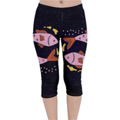 Fish Pisces Astrology Star Zodiac Velvet Capri Leggings 