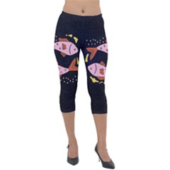 Fish Pisces Astrology Star Zodiac Lightweight Velour Capri Leggings  by HermanTelo