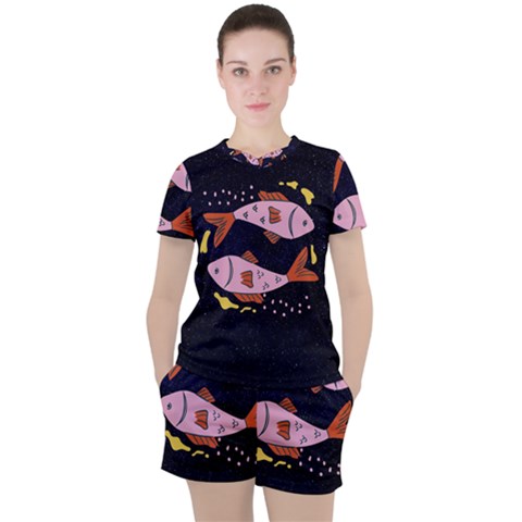 Fish Pisces Astrology Star Zodiac Women s Tee And Shorts Set by HermanTelo