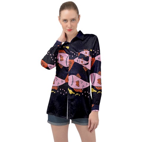 Fish Pisces Astrology Star Zodiac Long Sleeve Satin Shirt by HermanTelo