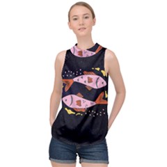 Fish Pisces Astrology Star Zodiac High Neck Satin Top