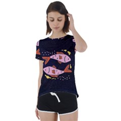 Fish Pisces Astrology Star Zodiac Short Sleeve Foldover Tee by HermanTelo