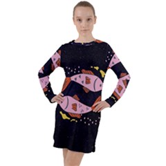 Fish Pisces Astrology Star Zodiac Long Sleeve Hoodie Dress by HermanTelo