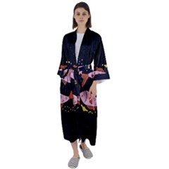 Fish Pisces Astrology Star Zodiac Maxi Satin Kimono