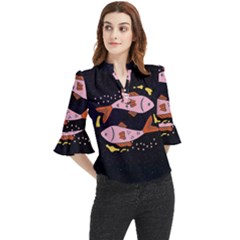 Fish Pisces Astrology Star Zodiac Loose Horn Sleeve Chiffon Blouse