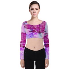 Background Crack Art Abstract Velvet Long Sleeve Crop Top